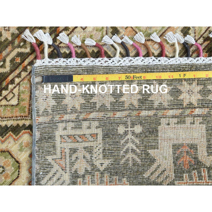 4'X5'9" Green Hand Knotted Super Kazak Khorjin Design Natural Wool Rug