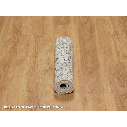 2'X3'1" Ivory Nain With Flower Design Hand Knotted Wool And Silk Mat Rug