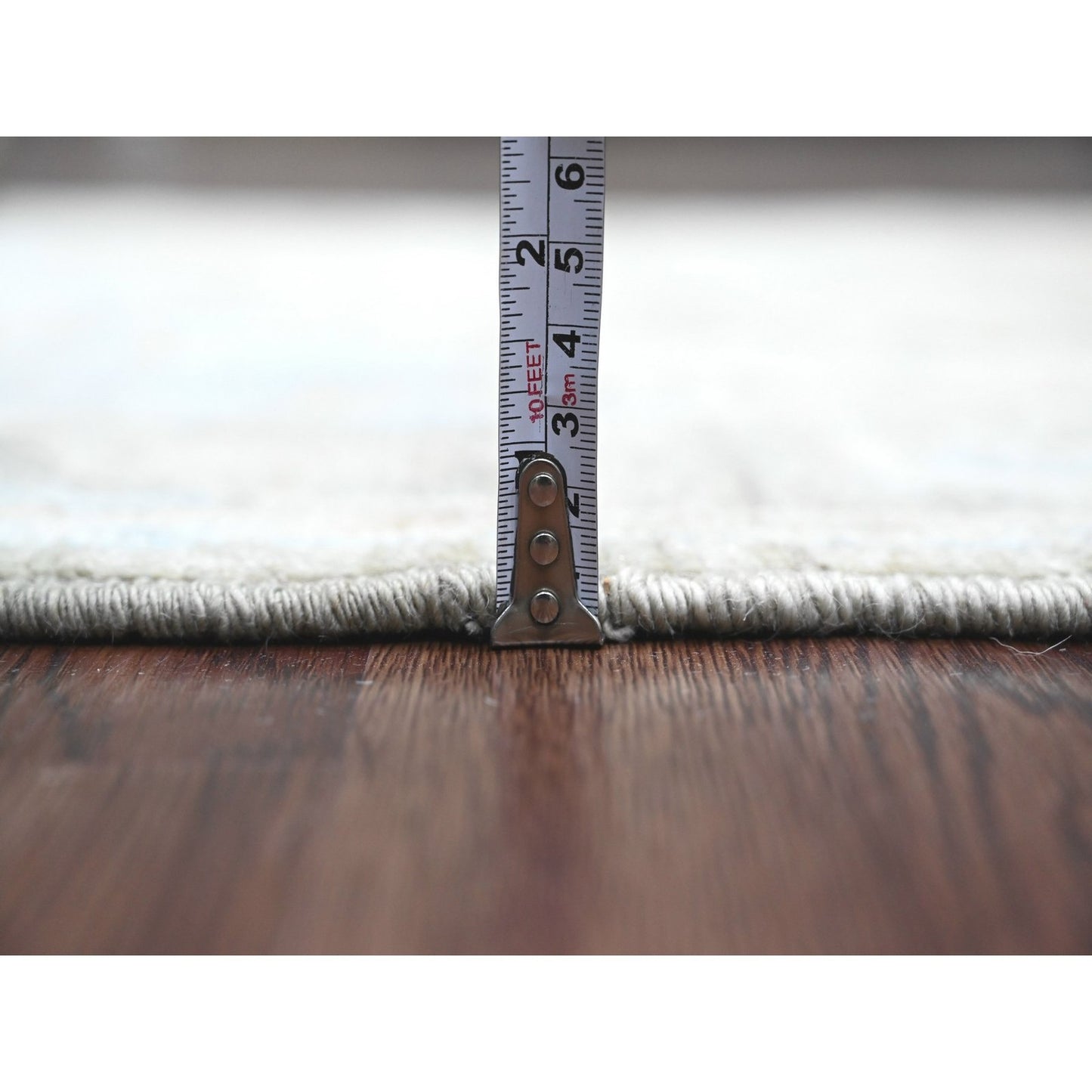 3'X9'8" Gray Hand Knotted Afghan Angora Oushak Leaf Motif Wool Runner Rug