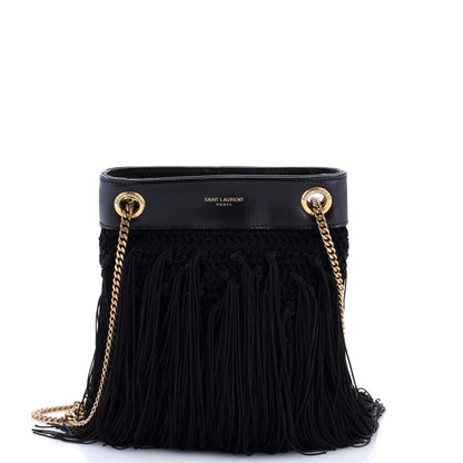 Saint Laurent Grace Fringe Hobo Leather And Crochet Small