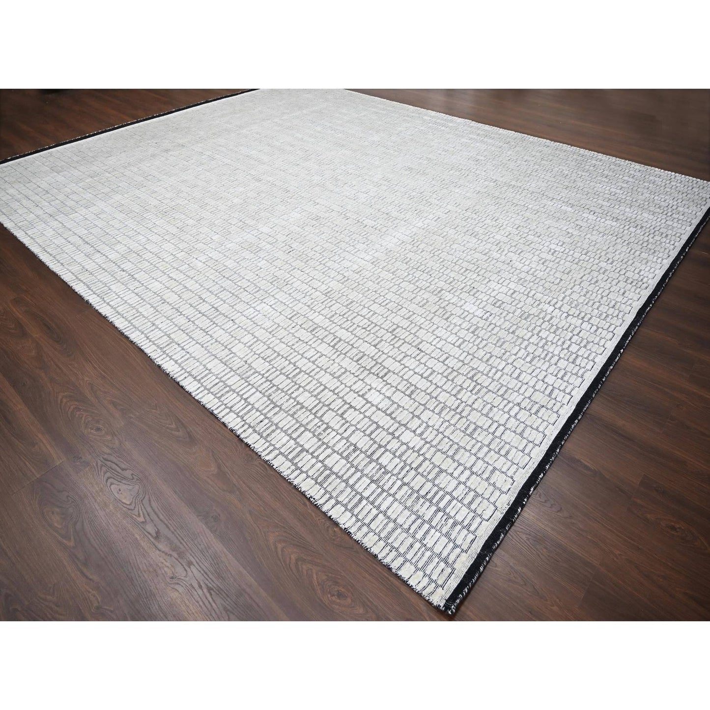 12'2"X15' White Wool And Silk Hand Loomed Modern Oversized Oriental Rug