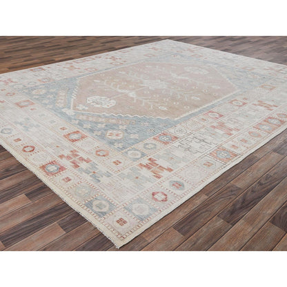 8'10"x10'10" Coral Pink Hand Knotted Anatolian Village Design Pure Wool Rug