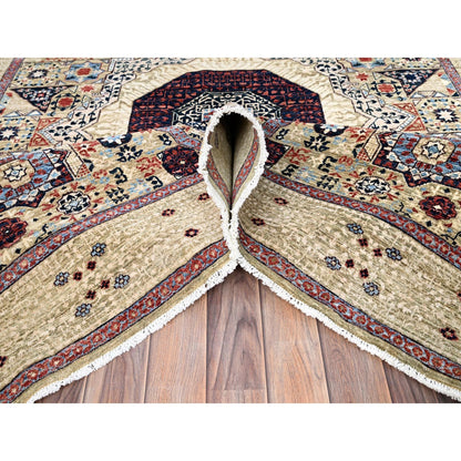 5'10"X8'10" Ecru Brown Soft Wool Hand Knotted Dynasty Design 200 Kpsi Rug
