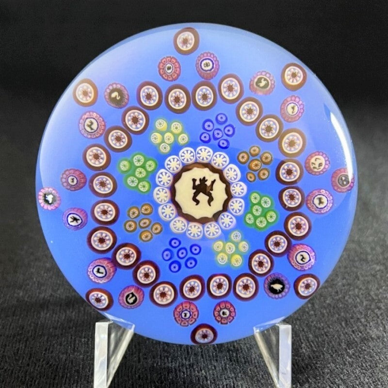 Antique Baccarat Crystal Paperweight 1977 Millefiori Blue Glass Big Size Rare