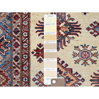 6'X9'3" Heron White Wool Hand Knotted Super Kazak Geometric Oriental Rug