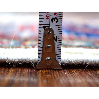 2'9"X8'6" Ivory Soft Wool Hand Knotted Afghan Super Kazak Runner Rug