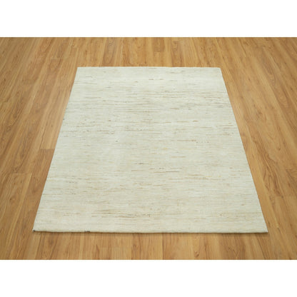 5'X5' White Thick And Plush Plain Design Wool Hand Knotted Rug