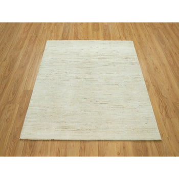 5'X5' White Thick And Plush Plain Design Wool Hand Knotted Rug
