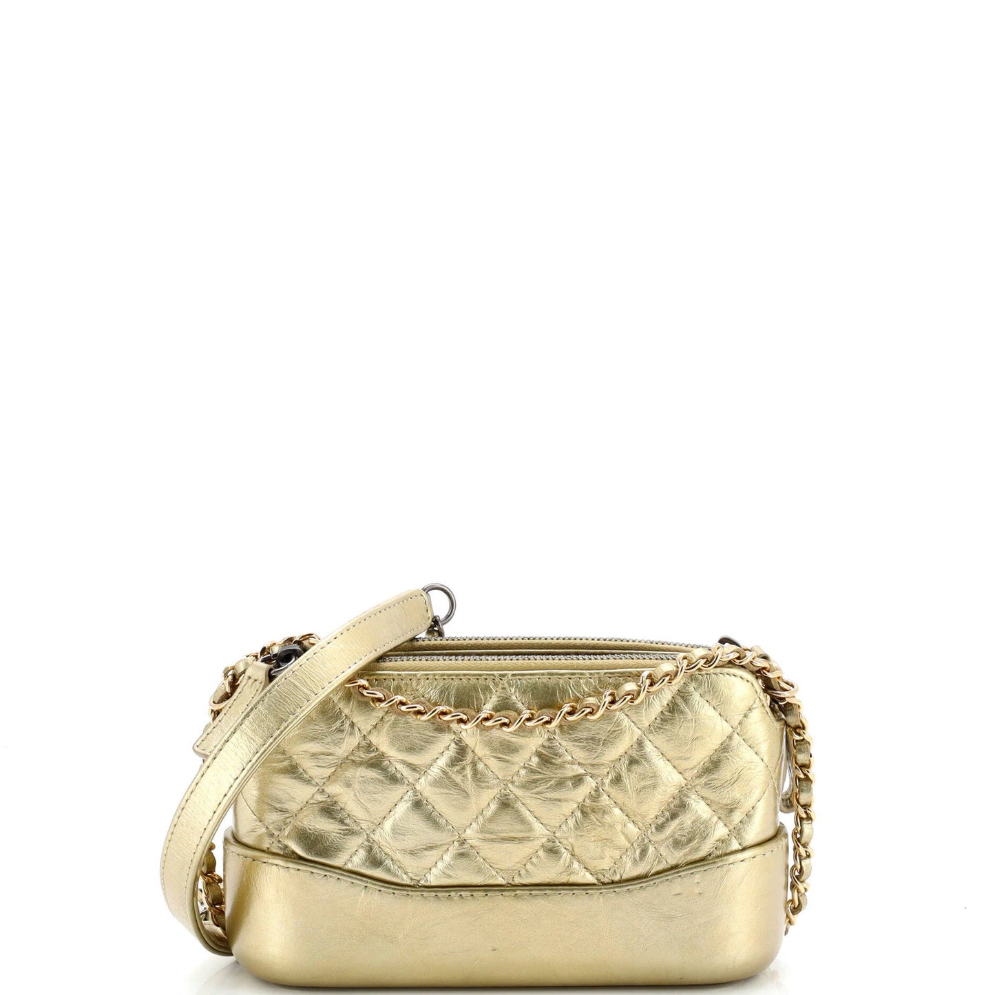 Chanel Gabrielle Double Zip Clutch With Chain Quilted Aged Calfskin