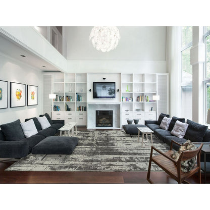 12'X18'1" Black Modern Design Wool And Silk Hand Loomed Oversized Rug