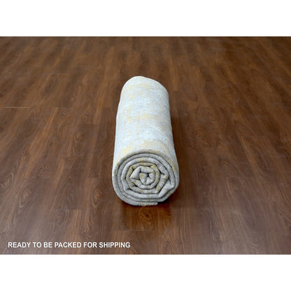 9'X12' Beige With Gold Abstract Design Wool And Silk Hand Knotted Rug