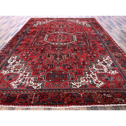10'X12'10" Red Vintage Zoroastrian Heris Wool Hand Knotted Rug
