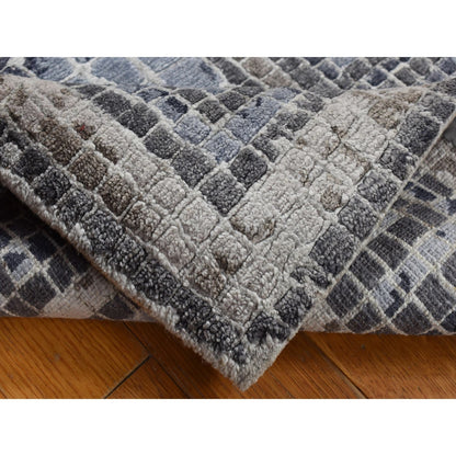 2'3"X3'2" Gray Silken Roman Mosaic Design Hand Knotted Sample Rug