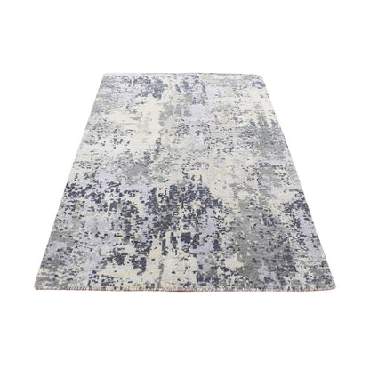 2'1"X3' White Abstract Design Wool And Silk Hand Knotted Mat Rug