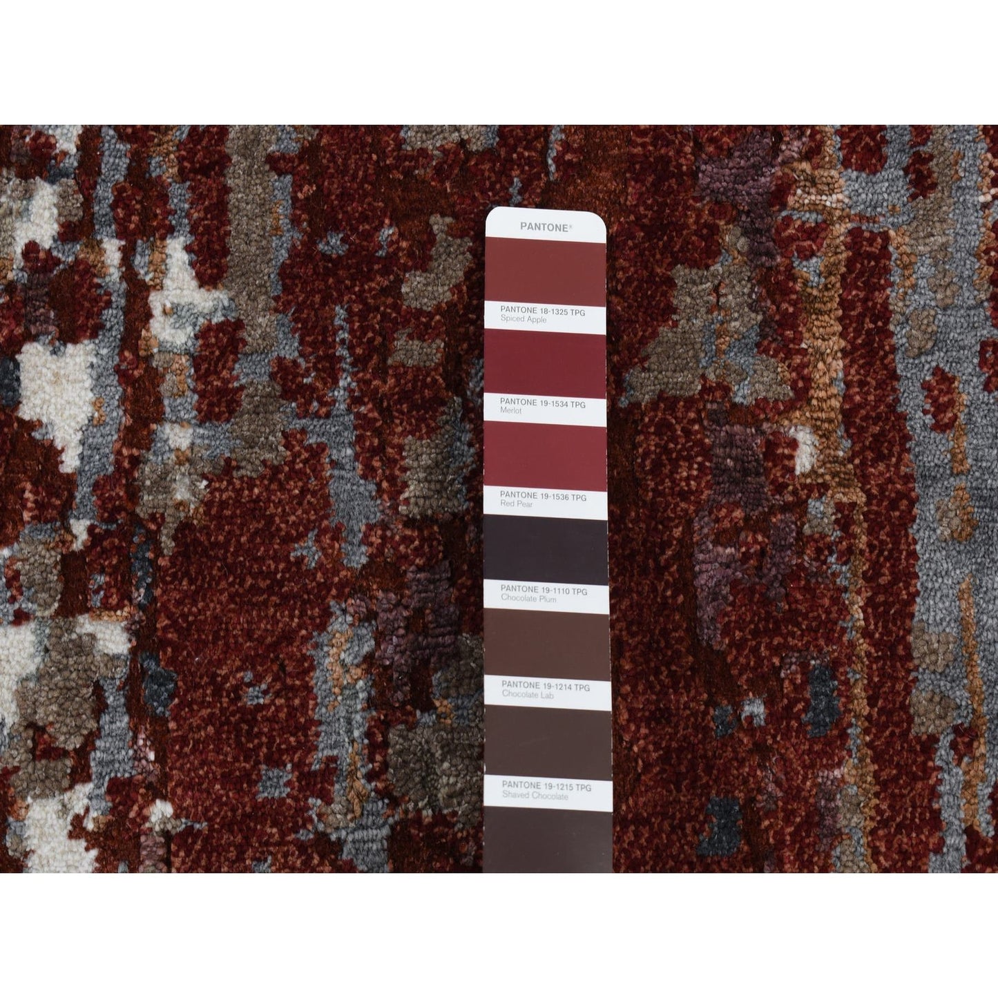 9'X12'2" Red Wool And Silk Abstract Paint Brush Design Hand Knotted Rug