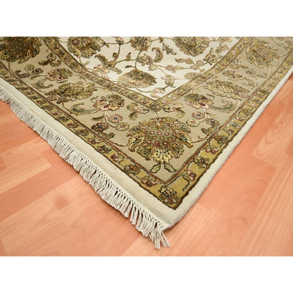 7'8"X10' White Rajasthan With Leaf Design Wool And Silk Hand Knotted Rug