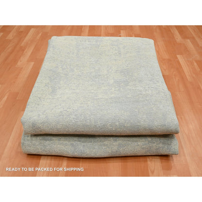 11'10"X11'10" Gray Abstract Design Wool And Silk Hand Knotted Round Rug