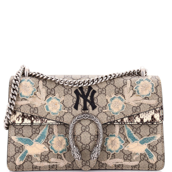 Gucci Mlb Dionysus Bag Embroidered Gg Coated Canvas With Python Small