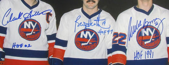 Gilles/Trottier/Bossy Hof Multi-Signed/Inscr 11X14 Photo Islanders Psa 195267