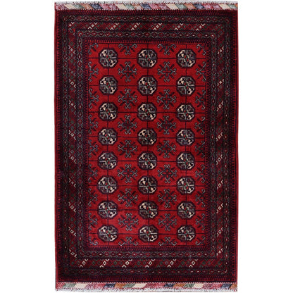 2'9"X4'1" Red Princess Bokara Geometric Design Soft Wool Hand Knotted Rug
