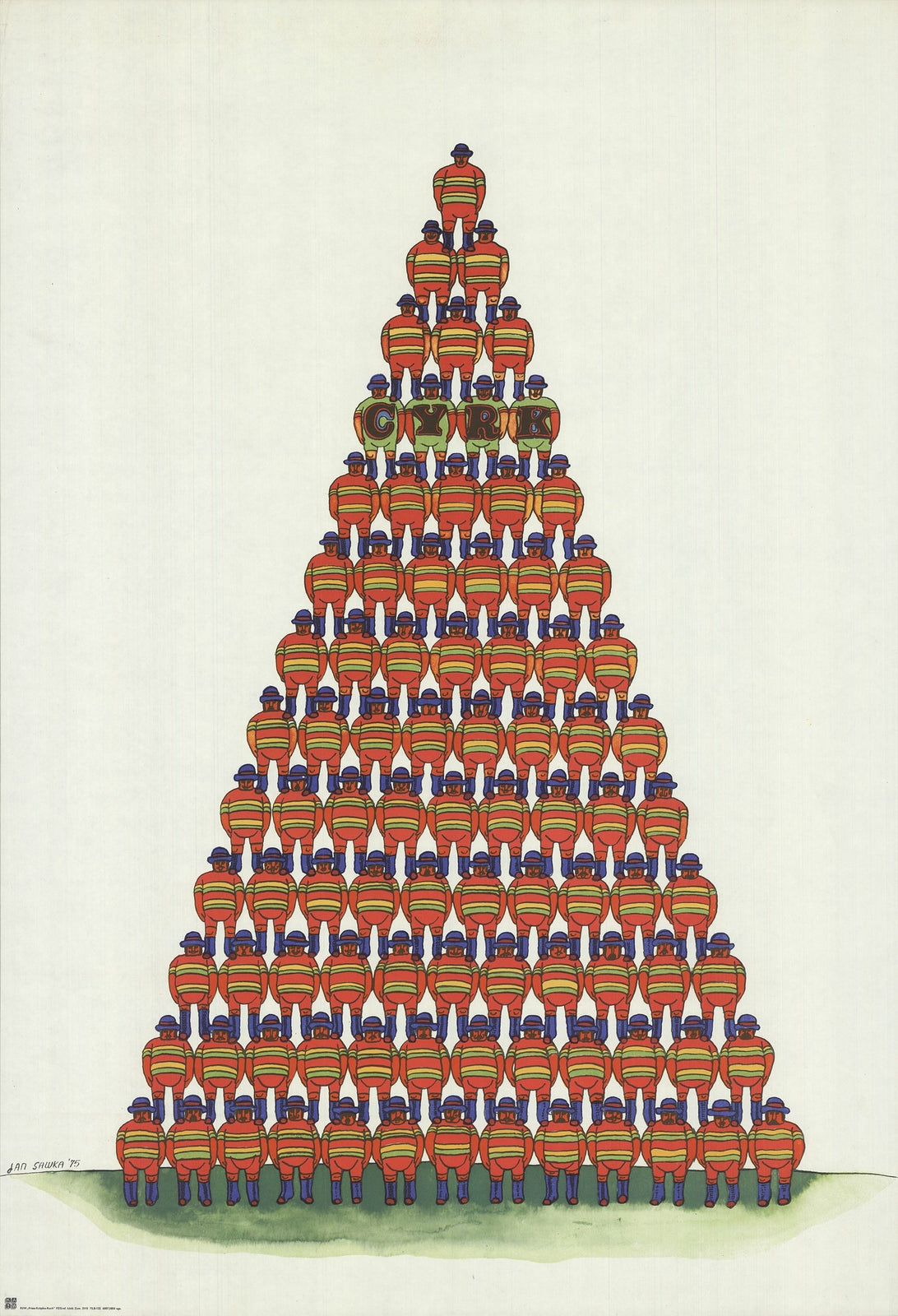 Jan Sawka Circus Pyramid Of Acrobats " Offset Lithograph Outsid