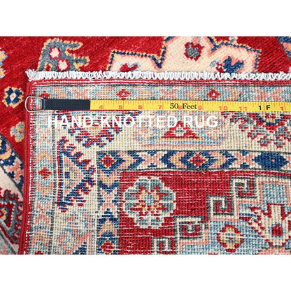 2'1"X5'6" Red Kazak Geometric Medallion Motifs 100% Wool Hand Knotted Rug