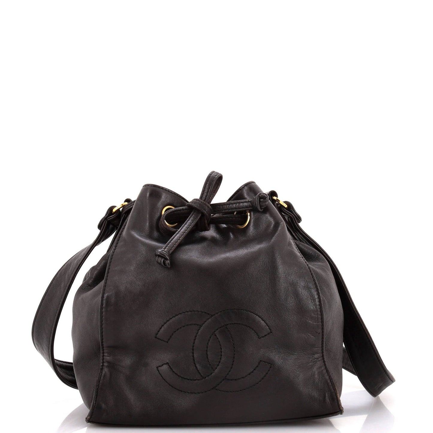 Chanel Vintage Cc Drawstring Bucket Bag Caviar Small