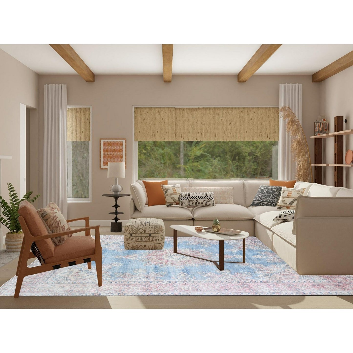 10'X12'10" Blue Vintage Farsian Karman Worn Wool Hand Knotted Rug