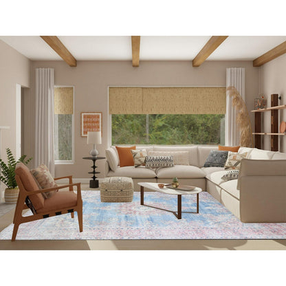 10'X12'10" Blue Vintage Farsian Karman Worn Wool Hand Knotted Rug