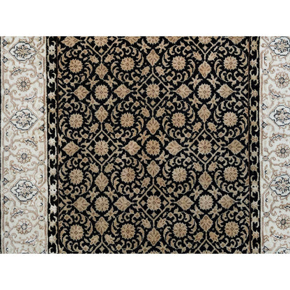 3'1"X5'5" Black 250 Kpsi Organic Wool Hand Knotted Herrita Design Rug