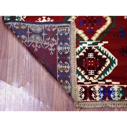 3'3"X4'9" Geometric Design Hand Made Wool Colorful Afghan Village Rug