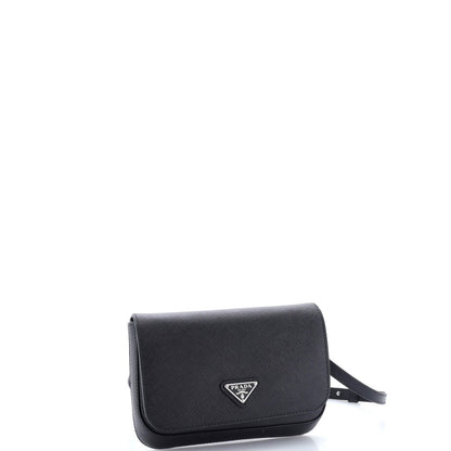 Prada Triangle Logo Full Flap Shoulder Bag Saffiano Leather