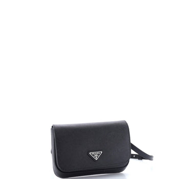 Prada Triangle Logo Full Flap Shoulder Bag Saffiano Leather