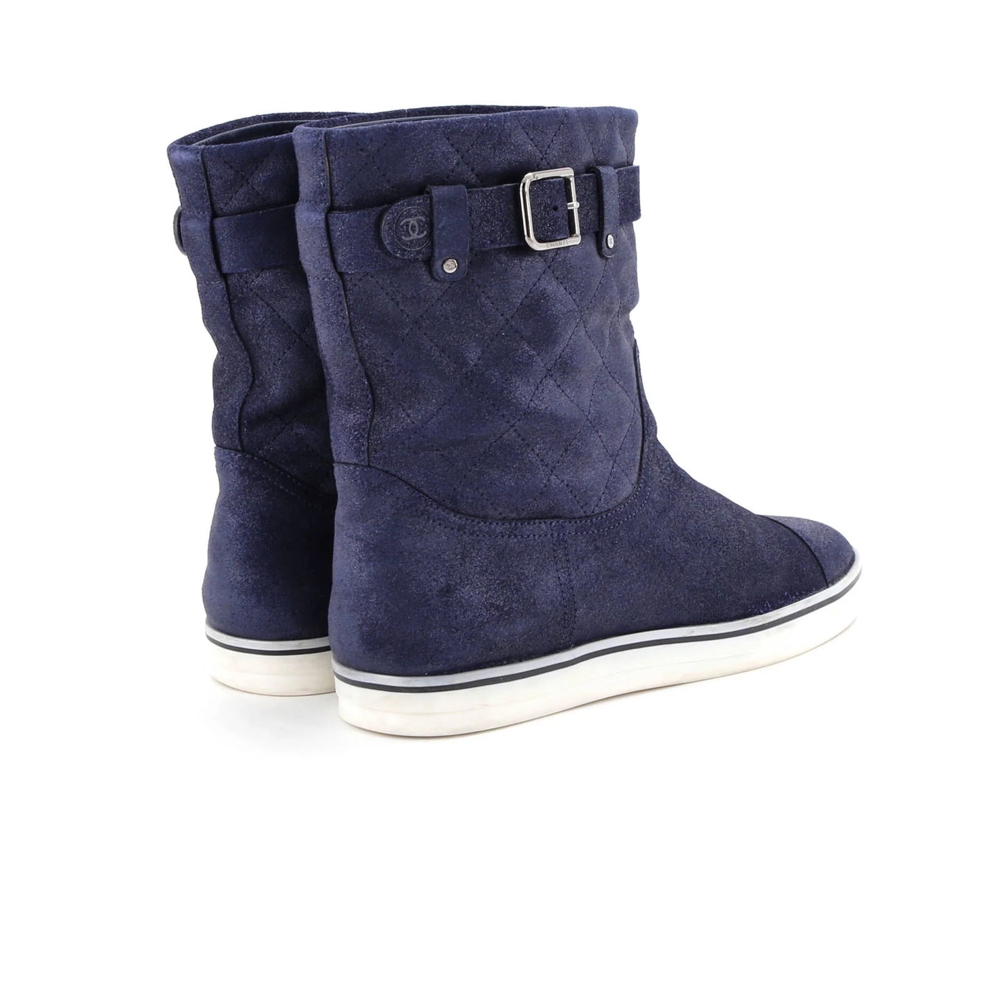 Chanel Women'S Cc Belt Cap Toe Boots Quilted Suede