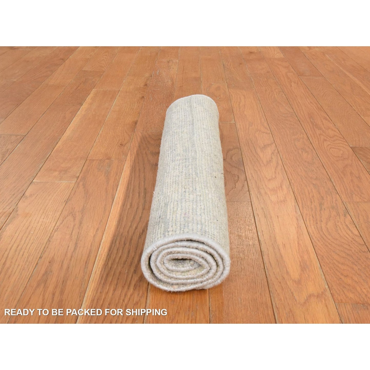 2'X3' Ivory Modern Wool And Silk Sample Strike Off Hand Knotted Mat Rug