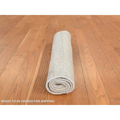2'X3' Ivory Modern Wool And Silk Sample Strike Off Hand Knotted Mat Rug
