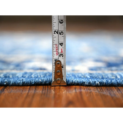2'10"X8'3" Blue Hand Knotted Pure Wool Mahal Design Runner Oriental Rug