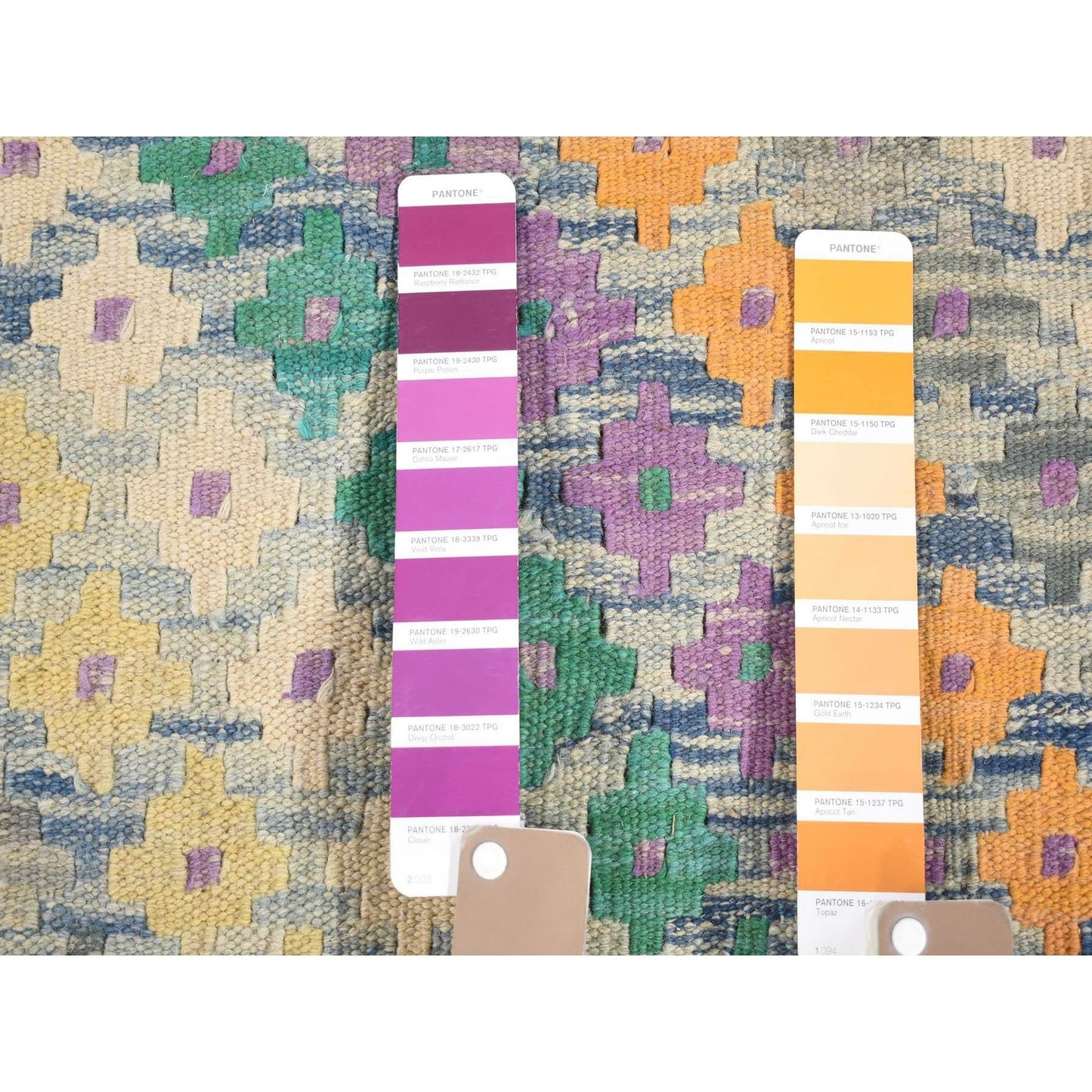 10'3"X13'2" Blue Afghan Kilim Flat Weave Pure Wool Hand Knotted Rug