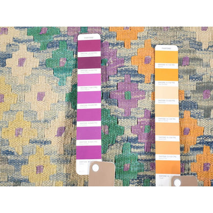 10'3"X13'2" Blue Afghan Kilim Flat Weave Pure Wool Hand Knotted Rug