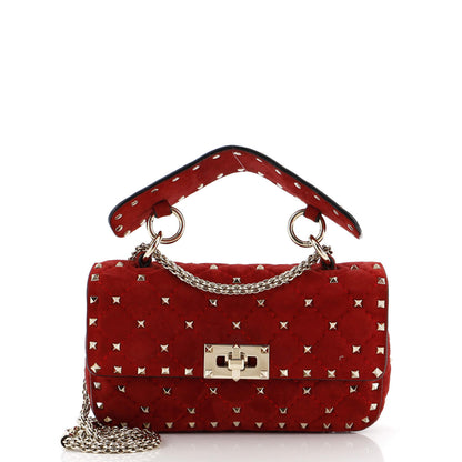 Valentino Garavani Rockstud Spike Flap Bag Quilted Suede Small