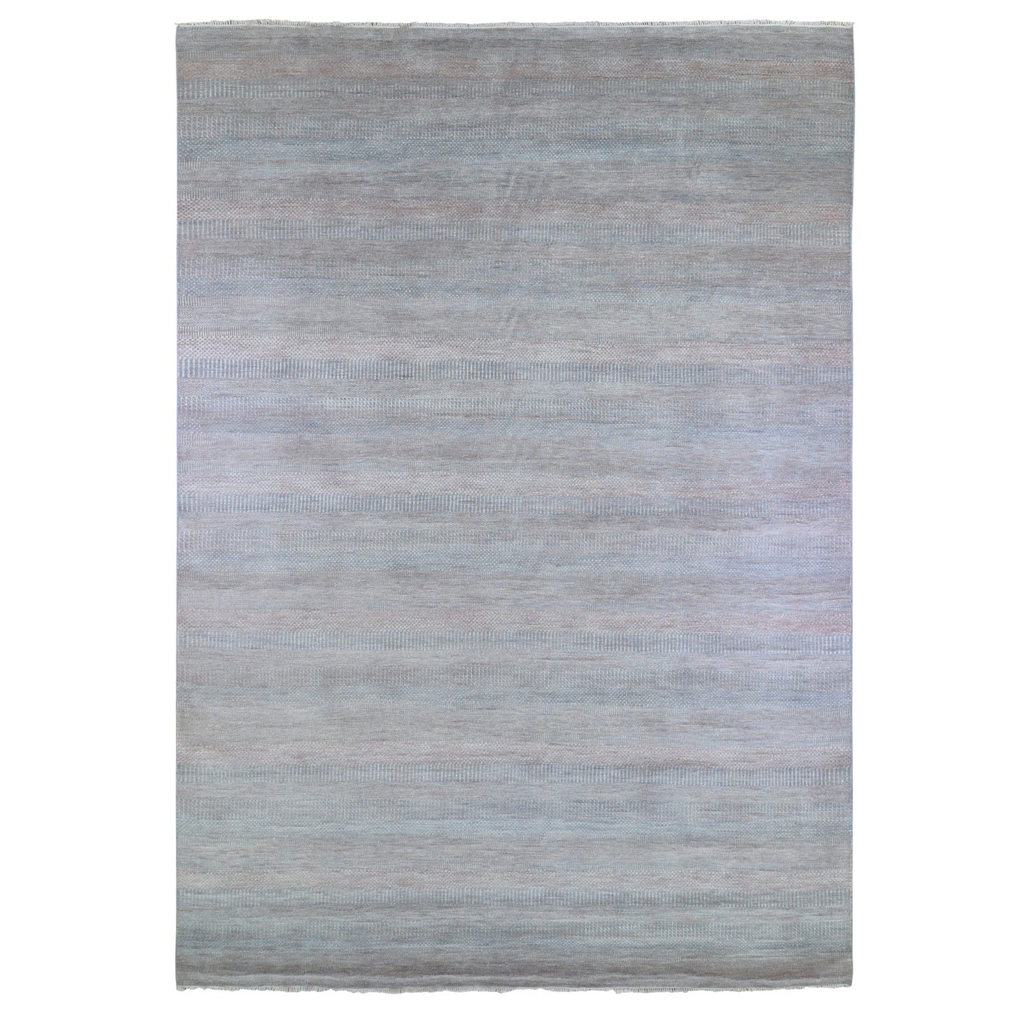 10'X14'2" Blue With Touches Of Peach Grass Design Wool&Silk Hand Made Rug