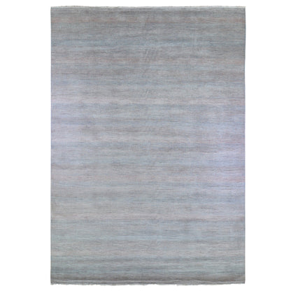 10'X14'2" Blue With Touches Of Peach Grass Design Wool&Silk Hand Made Rug