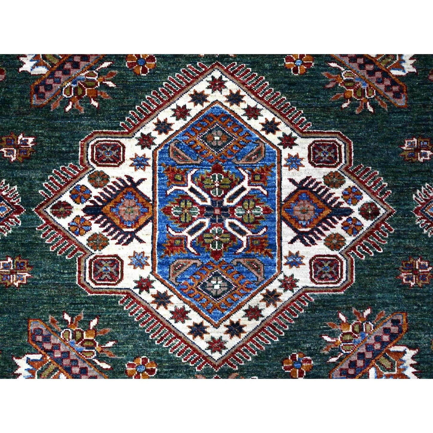 8'3"X10' Green Hand Knotted Super Kazak Tribal Elements Wool Oriental Rug