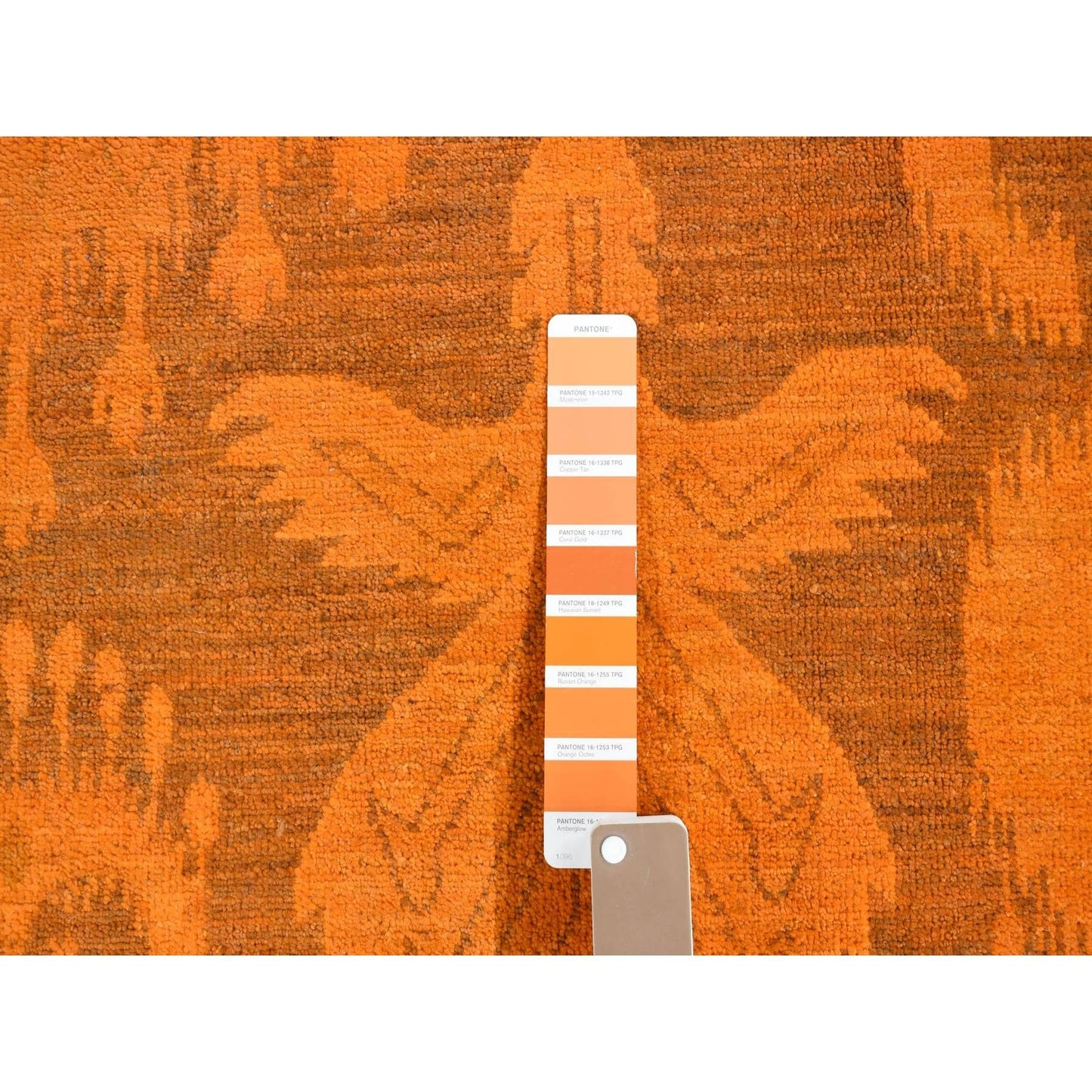 9'1"X12'3" Hand Knotted Pure Wool Orange Cast Overdyed Ikat Oriental Rug