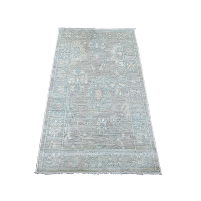Fossil Gray Afghan Hand Knotted Wool Rug 3'x5' Leaf Design Oushak Angora