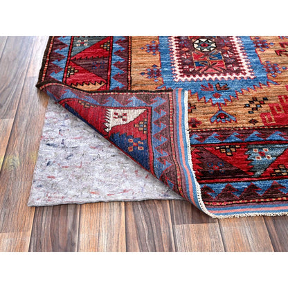 6'1"X8'4" Ochre Brown Afghan Caucasian Design Revival Hand Knotted Wool Rug