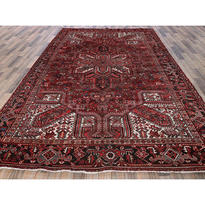 7'7"X10'9" Red Vintage Zoroastrian Heris Worn Down Hand Knotted Wool Rug