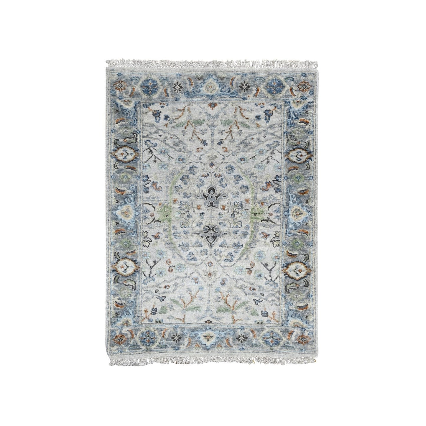 2'X3' Ice Gray Oushak Natural Wool Hand Knotted Mat Rug