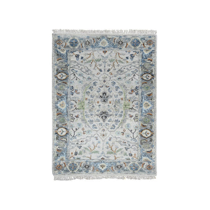 2'X3' Ice Gray Oushak Natural Wool Hand Knotted Mat Rug