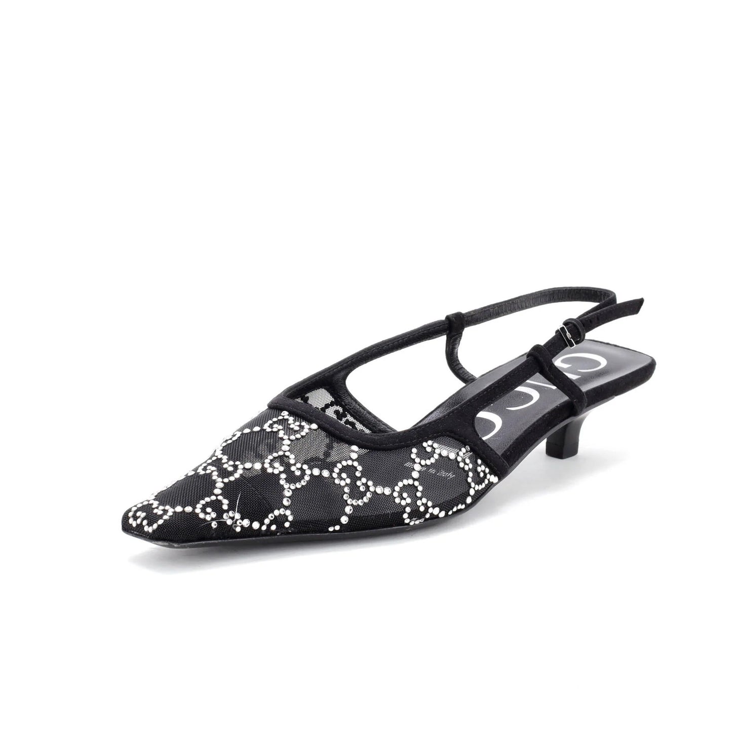 Gucci Women'S Slingback Pumps Crystal Gg Embellished Mesh